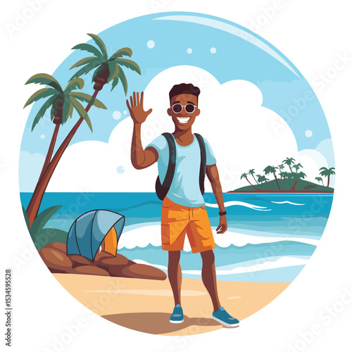 Young Afro Man Enjoying Summer, Greeting and Embracing Sunshine Outdoors