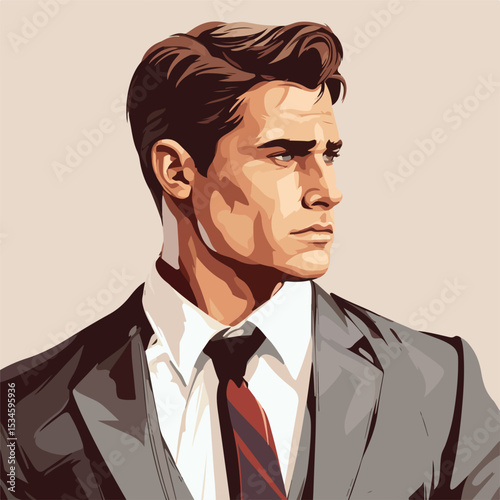 Professional Businessman Profile Portrait: Male Business Man in Formal Attire Stoically Poses for Corporate Business Profile - EPS Vector Illustration