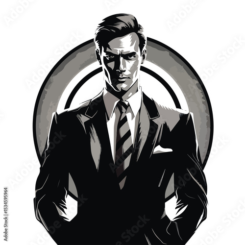 Professional Successful Entrepreneur in Black and White Business Attire Standing Tall