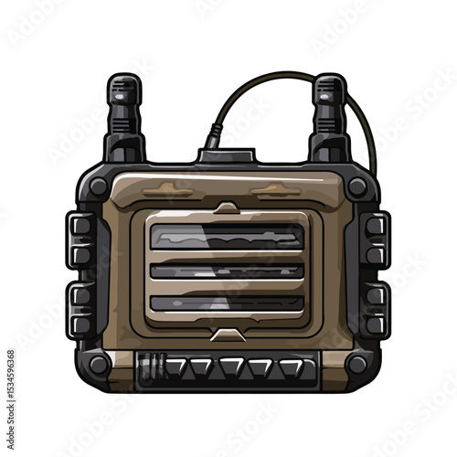 Professional Communicator Radio Military Force Line Block Style Illustration EPS