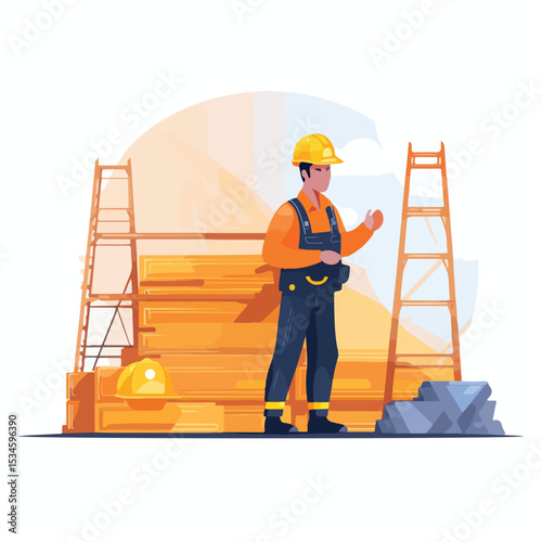 Professional Architectural Engineering Worker in Construction Site Working on Project Blueprint