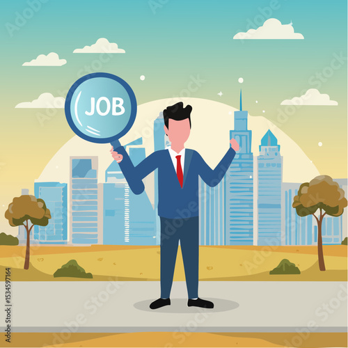 Job search, employee finding new job, career opportunity, employment or recruitment, applicant or candidate search online website concept, businessman magnifying glass searching for new jo