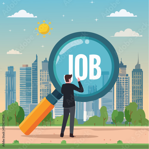 Job search, employee finding new job, career opportunity, employment or recruitment, applicant or candidate search online website concept, businessman magnifying glass searching for new jo