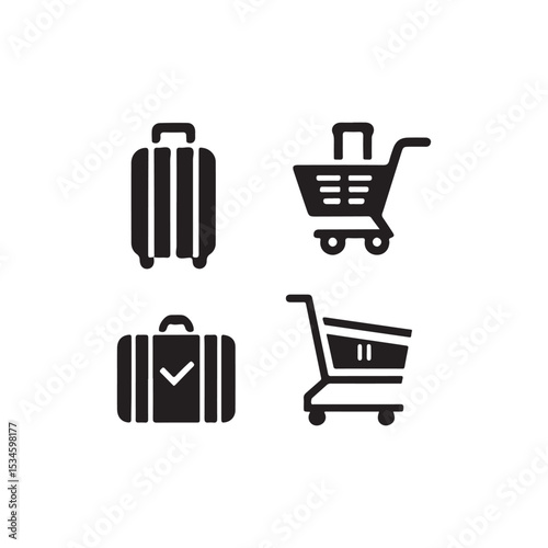 Travel and Shopping Icons Set.This set of four icons depicts a suitcase, a shopping cart, and two suitcases.