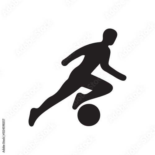 Silhouette of a soccer player in action.A dynamic silhouette of a soccer player in mid-stride, kicking a ball.