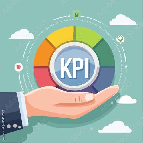 KPI key performance indicator, success benchmark or measuring goal achievement, metric or comparison standard, winning target dashboard concept, businessman hand with KPI performance gauge .