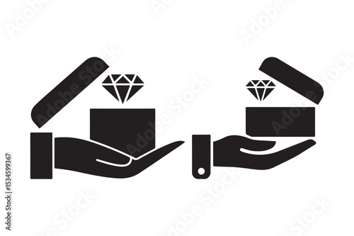 Hand Holding Diamond Gift Box Silhouette Icon Vector Design
