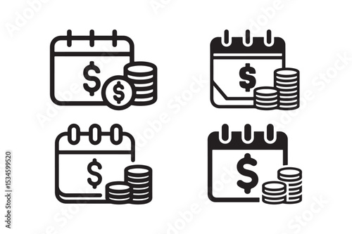 Payment Calendar Icon with Dollar and Coins Vector Set