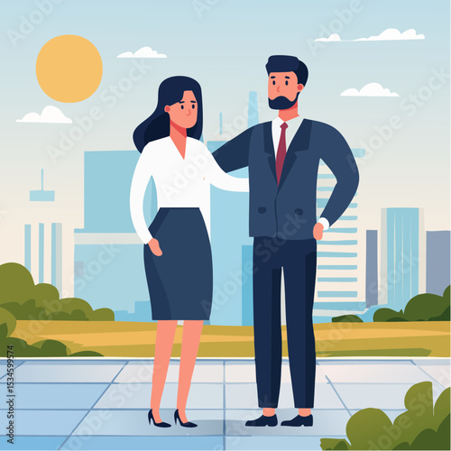 Employee morale, team spirit, work passion or job satisfaction, worker wellbeing or feeling, attitude and motivation concept, businessman and businesswoman team showing emotion happy and sad face