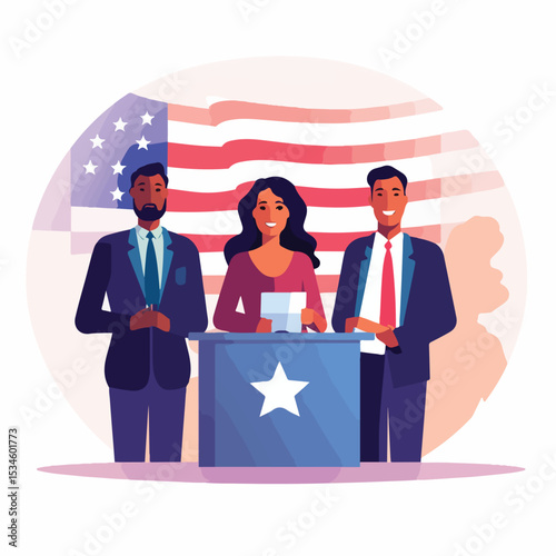 Diverse Group of Three Persons in Election Day Characters Vector Illustration