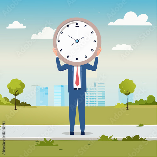 Punctuality, being on time for appointment or schedule, finish work within deadline or timing, meeting reminder or time management concept, punctual businessman holding clock with precise timin