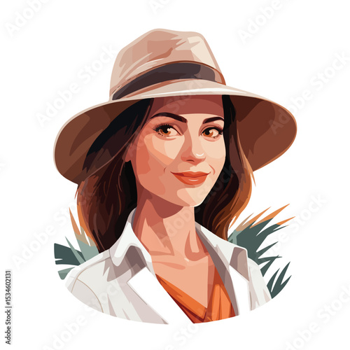 Professional Woman Tourist Avatar Vector Illustration for Tourism Websites and Travel Blogs
