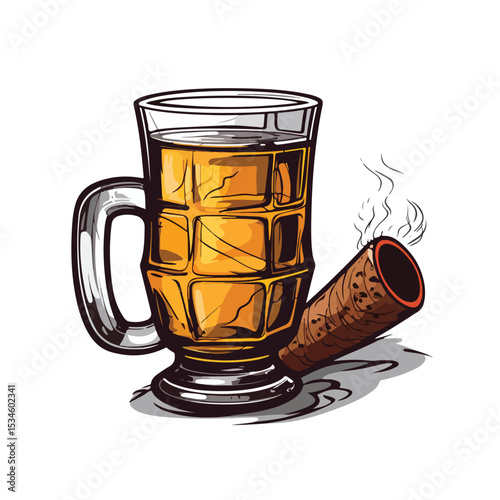 Elegant Beer Glass with Fresh Alcoholic Drink and Tobacco Pipe