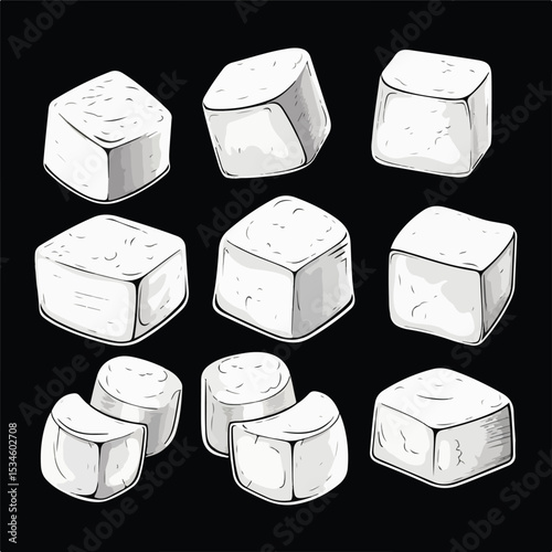 High-Quality Image of Butter Cubes Isolated in Black and White Colors for Culinary Designs
