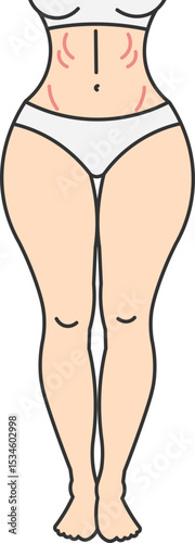 Female body with focus on slim waist and defined contour in minimalist illustrative style
