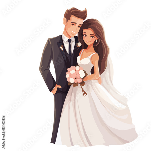 Elegant Happy Couple in Wedding Attire Smiling Together in Joyful Moment