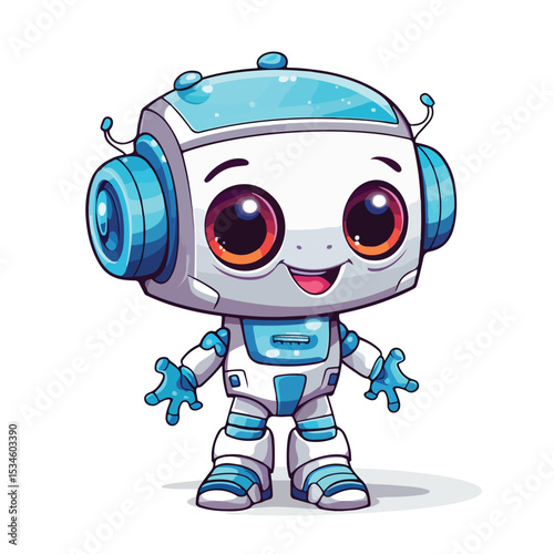 Professional Cute Robot Cartoon Vector Illustration Isolated on White Background