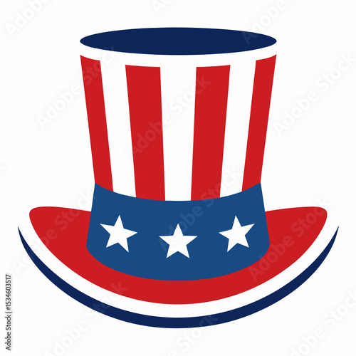 Independence day Usa top hat. vector illustration on white background. Transparent objects and opacity masks used for shadows and lights drawing.
