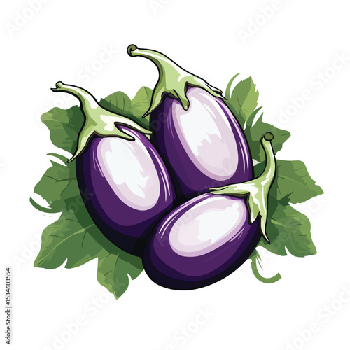 Vibrant Eggplants Harvest Cartoon Illustration in Green and White Vector Design
