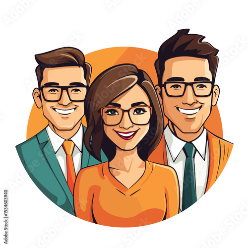 Professional Group of Three Business People with Confident Man Wearing Glasses in Discussion