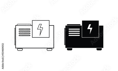 Generator vector icon collection on white background. Electric generator icon set. Power generator vector icon. Portable electric power generator.