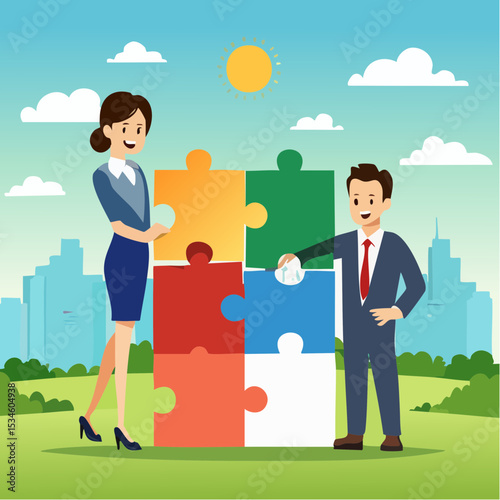 New joiner to fill in team and solve problem, teamwork to get solution, put right man in the right job to fit job description concept, businessman hand HR put new joiner to connect jigsaw puzzl