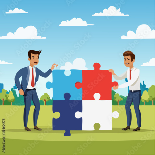 New joiner to fill in team and solve problem, teamwork to get solution, put right man in the right job to fit job description concept, businessman hand HR put new joiner to connect jigsaw puzzl