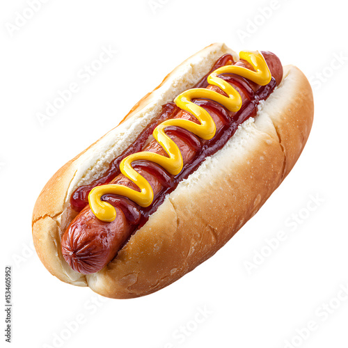 Hot Dog with Ketchup and Mustard in Soft Bun isolated on a transparent background hotdog sausage