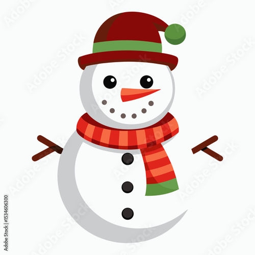 Cute Christmas Snowman Vector on White Background, Festive Winter Holiday Illustration