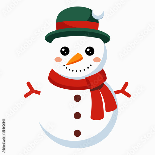 Cute Christmas Snowman Vector on White Background, Festive Winter Holiday Illustration