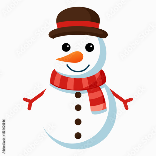 Cute Christmas Snowman Vector on White Background, Festive Winter Holiday Illustration