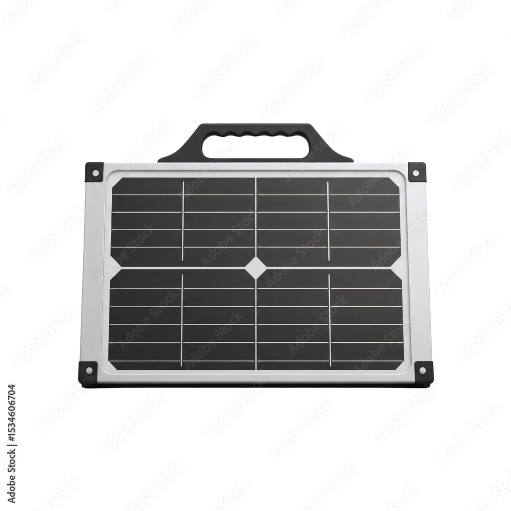 Fototapeta premium Portable solar panel charger with handle, isolated on transparent background