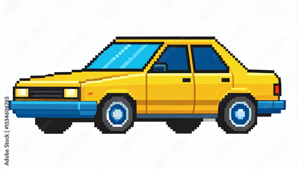 Naklejka premium 8-Bit Retro Pixel Car Illustration Isolated on White Background for Classic Game Vehicle and Vintage Pixel Art Design