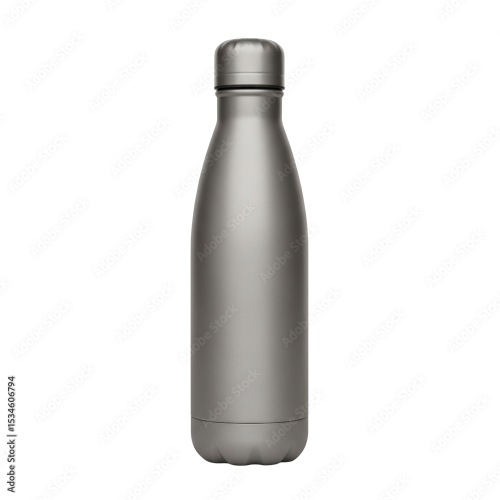 Stainless steel water bottle for travel, isolated on transparent background Stainless steel water bottle for travel, isolated on transparent background