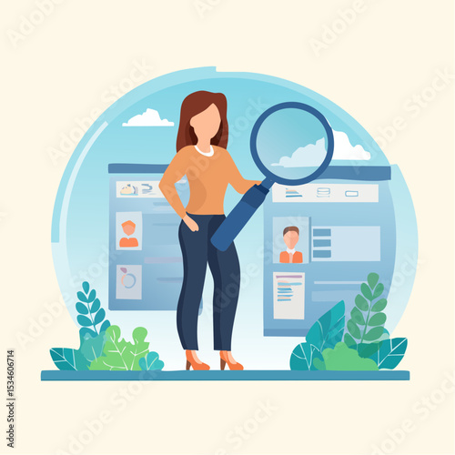 Recruitment finding candidate for job applicant, human resources HR analyze or scan candidate winner, search new people for job opportunity concept, HR recruiter magnifying glass analyze candidat