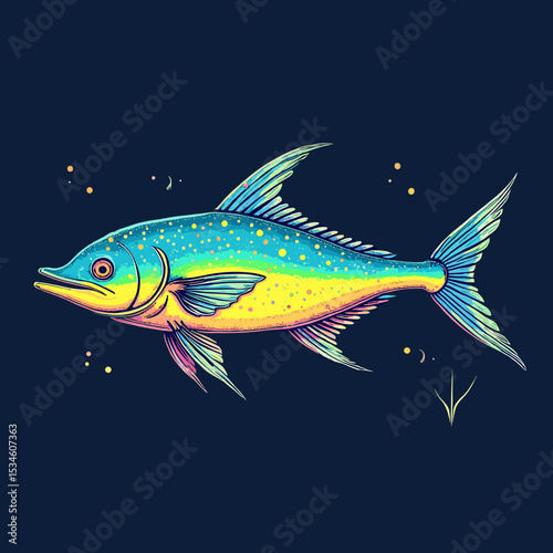Dolphinfish Dorado Mahi-Mahi Fish Mascot – Vector Icon, Logo, Sticker Stock Illustration