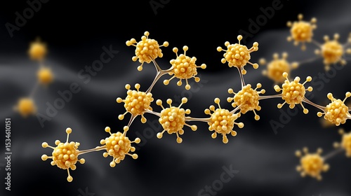 A continuous chain of golden octagons and connecting lines forming a repeating structure over a rich ebony background