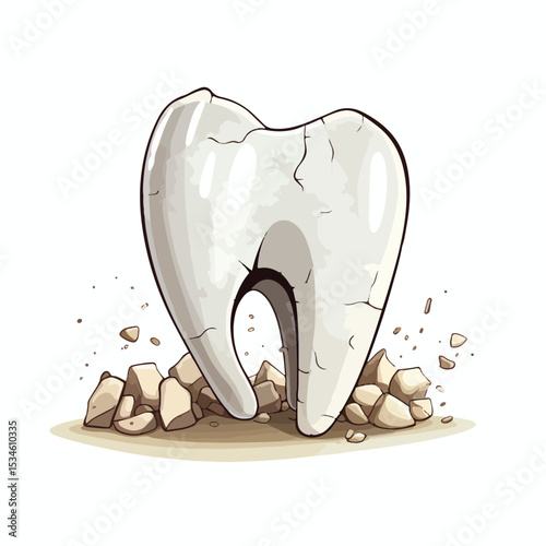 Professional Dental Vector Illustration of Broken Tooth Isolated on White Background