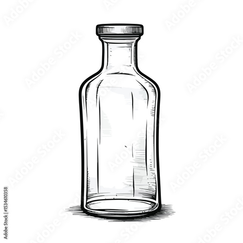 Detailed Transparent Glass Bottle Empty Sketch Design Icon for Professional Use