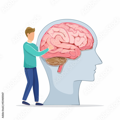 Emotional Intelligence, EI or control feeling and emotion with logical thinking brain, empathy or social skill, self control or balance concept, man connect heart feeling with logical thinking brain