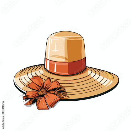 Summer Beach Accessories: Women's Hat with Sunscreen and Bronzer Bottle Icon