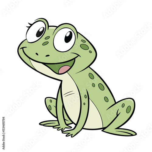 Cheerful Green Cartoon Frog Sitting and Smiling - Ideal for Children's Themes, Nature, and Fun Animal Designs