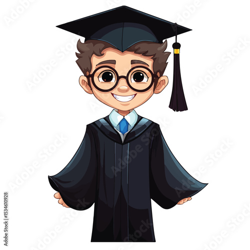 Young Man Student Wearing Graduation Gown - Education and Achievement Concept Vector Illustration