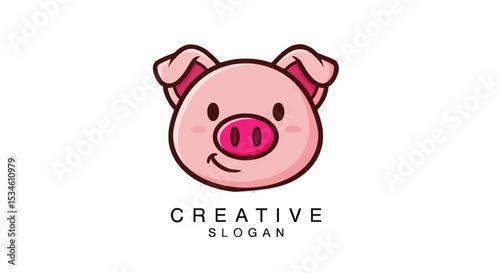 Cute Pink Pig Cartoon Mascot Logo Design Illustration