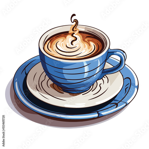 Professional Image of Hot Coffee in Cup on Blue Lines Dish for Design Projects