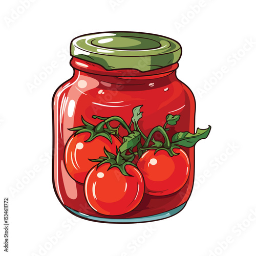 Vibrant Cartoon Red Jar with Delicious Tomato Sauce Illustration for Culinary Design Projects