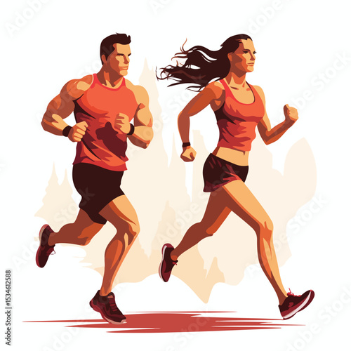 Professional Fitness Training with Woman Lifting Dumbbells and Man Running