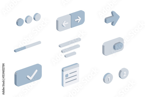 Modern glowing ui elements: arrows, toggles, sliders, icons in blue light