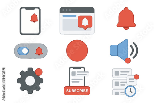 Notification icons set with subscribe button and alert symbols
