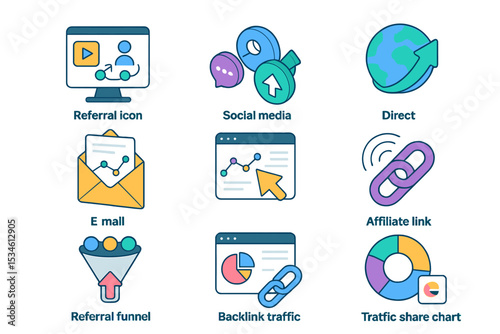 Colorful digital marketing icons for effective online strategies